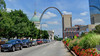 Downtown St. Louis with the Gateway Arch down the street 