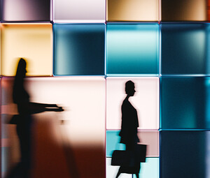 Building made of glowing cubes